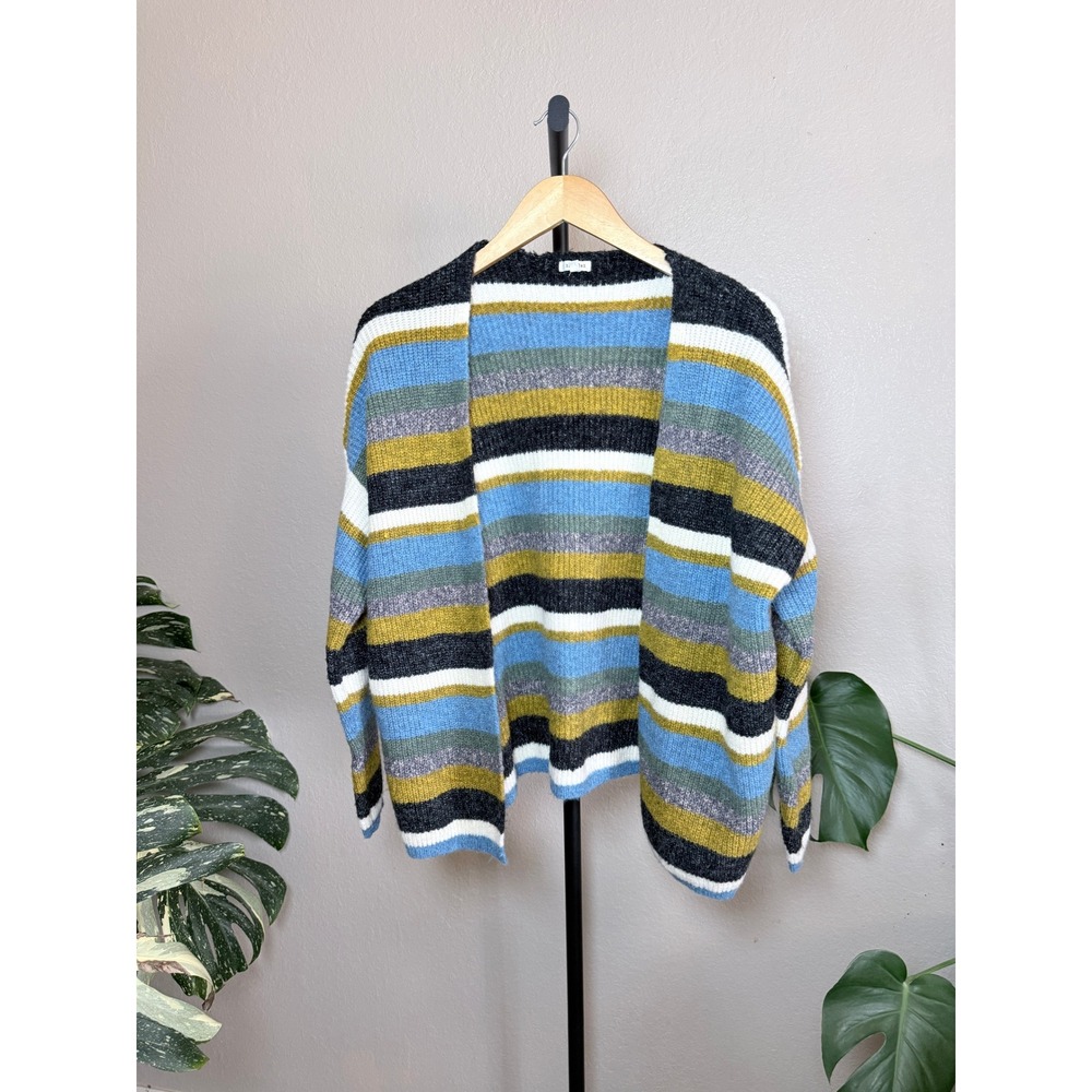 En Creme Womens Striped Open Front Cardigan Blue Yellow Black EJ91282BY Size ML